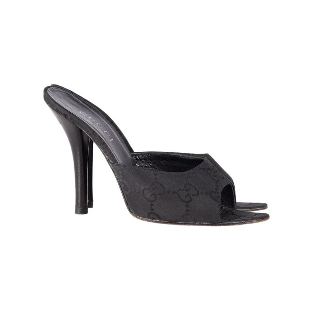 Gucci GG Logo Jacquard Mule Sandals in Black Canvas